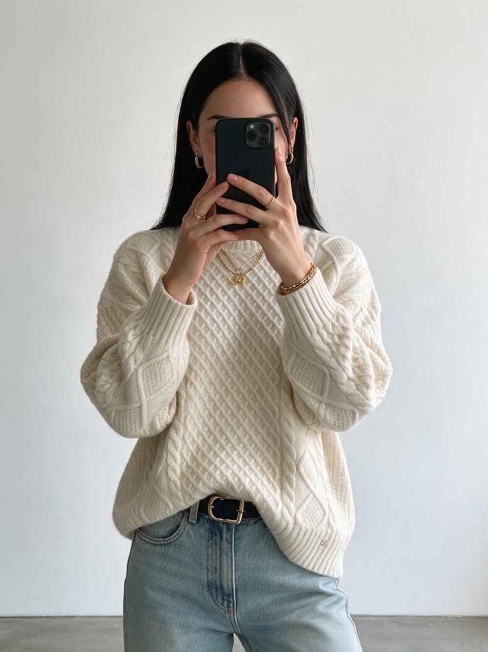Aritzia Sunday Best Ivory Cable Knit Sweater M Merino Wool